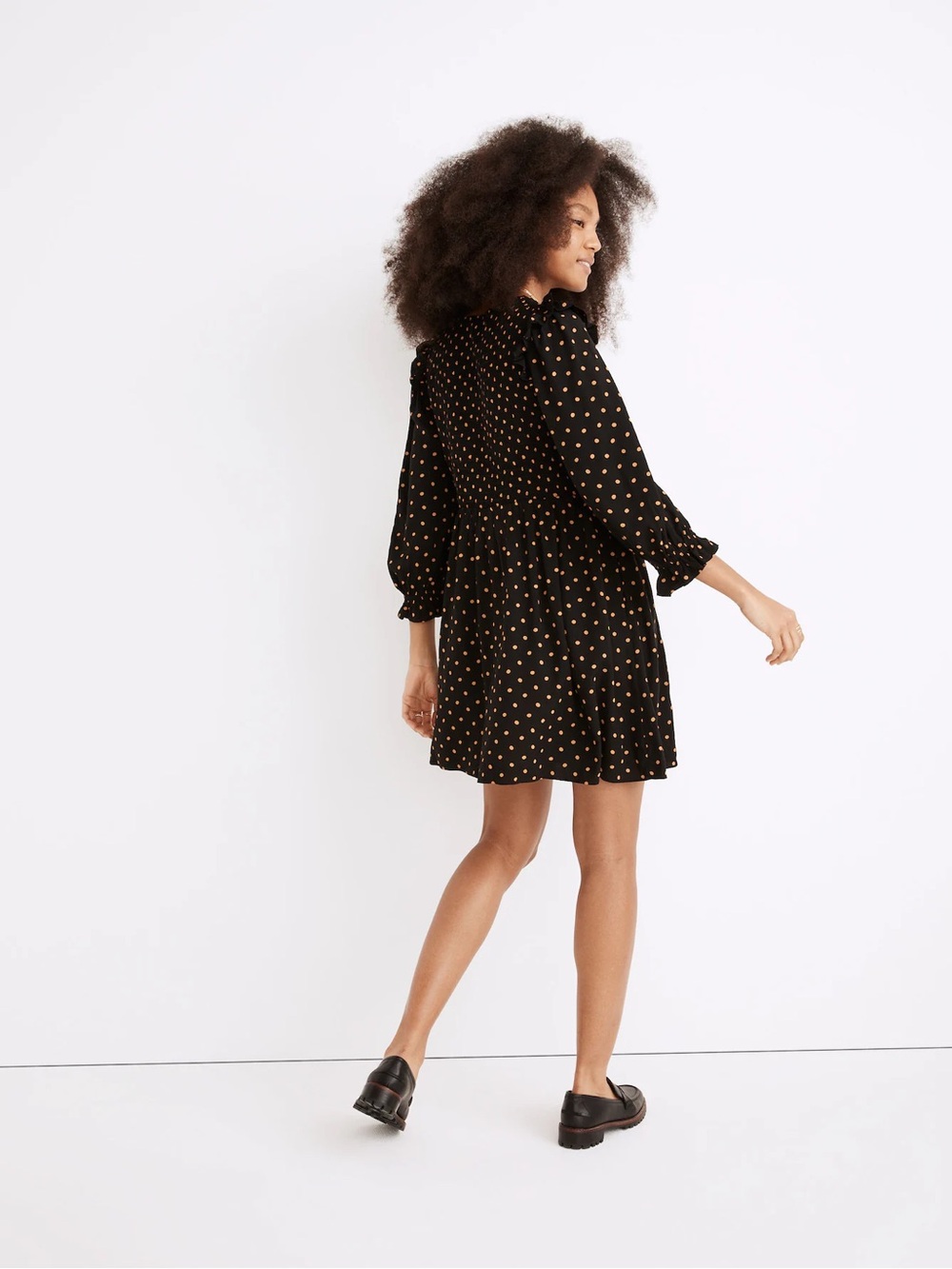 Madewell Lucie V-Neck Smocked Mini Dress in Oval Dot , sz : small - Picture 3 of 11